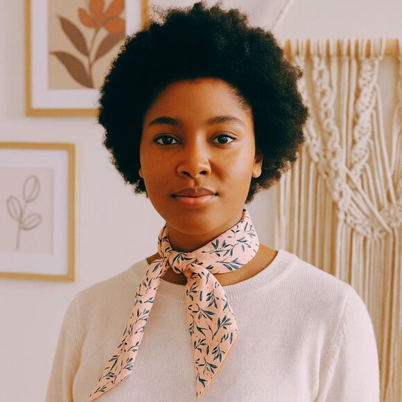 Slim Scarf Coral Olive Green Leaf 34in Two Sided Boho Artistic Retro No62 - Picture 1 of 14